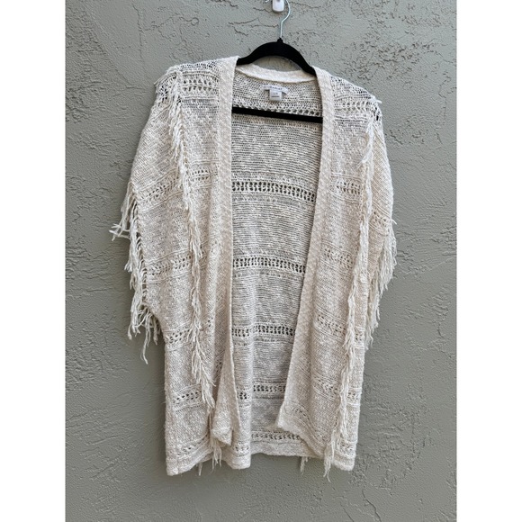 Kimono Cardigan Fringe Open Knit Bohemian Festival Beach Cover Up Neutral - Picture 3 of 7